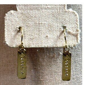 Israel Gold Plated Sterling Silver 925 Dangle Bar Earrings Rhinestone Inlay Sign